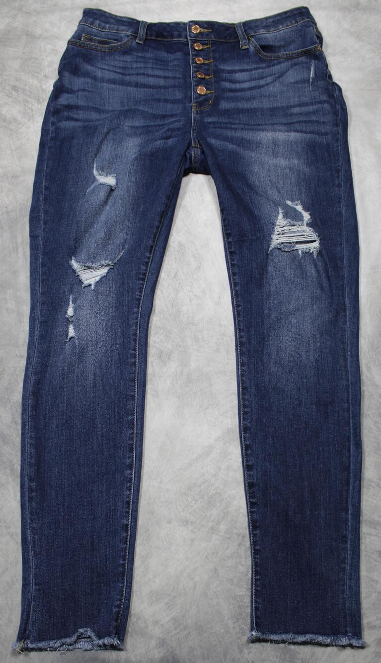 Judy Blue Jeans Womens 31 Blue Skinny Fit High Rise Distressed Button Fly Denim